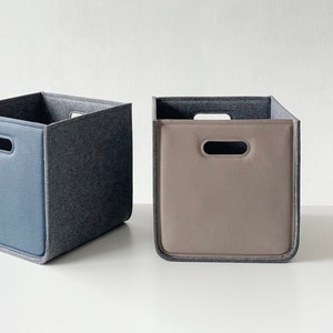 Leather box for storage and organization / Felt + Vegan leather basket / Home storage / Kallax box / Possible in Custom Size