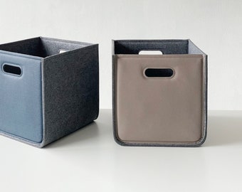 Leather box for storage and organization / Felt + Vegan leather basket / Home storage / Kallax box / Possible in Custom Size