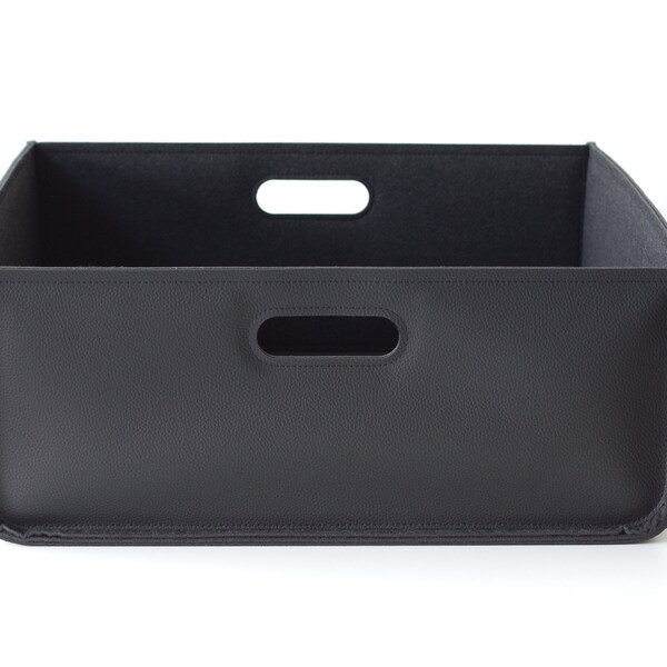 Vegan Leather + Felt Storage Bin / Home Storage / Black Storage Basket / Storage and Organisation / Possible in Custom Size