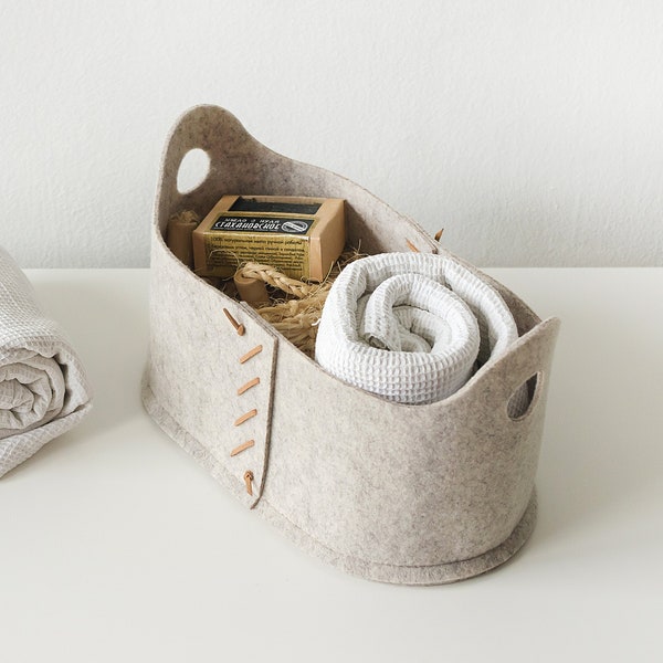 Filtkorg för badrumsnödvändigheter/ Förvaringslåda för toalettartiklar med läderdetaljer/ Kosmetikaförvaring/ Skrivbordsfiltkorg/ Möjlig i anpassad storlek