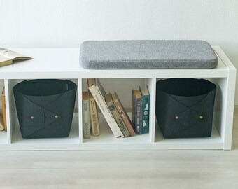 Set of 2 Storage Baskets with Metal Buttons  / Collapsible Felt Storage Bins / Storage Bins for Shelves / Felt Bins