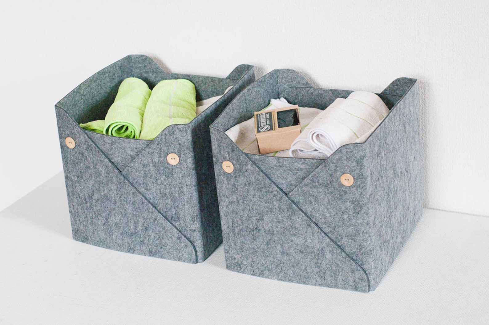 Set of 4 Felt Box / Storage Bin / Storage Basket with Buttons Etsy