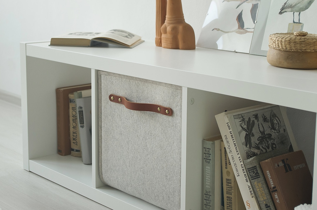 Felt Storage Racks Felt Storage Box With Leather Handles/ Modern Organizer for Kallax and ...