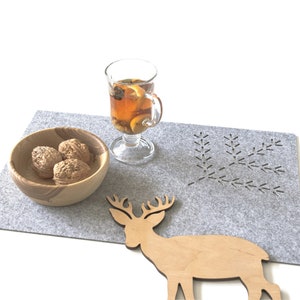 Gray Felt Placemats / Pattern Sprig / Rectangle Placemats / Tablemat / Modern Felt Placemats / Felt Table Cover