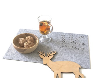 Gray Felt Placemats / Pattern Sprig / Rectangle Placemats / Tablemat / Modern Felt Placemats / Felt Table Cover