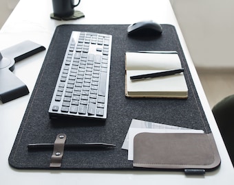 Felt and Leather DeskMat / Desk Top Organizer Pad / Laptop Mat / Desk Organization / 15.75"x 27.5"(40 x 70 cm)