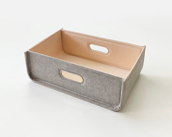 Felt Storage Basket / Stone + color inside Storage Bin / Clothes storage / Home storage / Possible in Custom Size