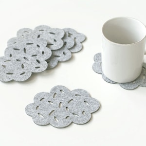 Felt Coasters / Set of 4 Coasters / Set of 6 Coasters / Clouds / Gray Coasters