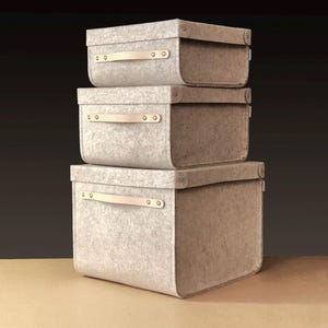 Set of 3 Bins with Lids/ Felt Storage Bins/ Home Storage/ Storage Box with Lid/ Possible in Custom Size
