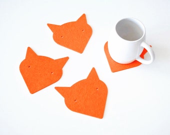 Set Felt Coasters / Fox / Christmas gift / Orange Coasters / Cute coasters