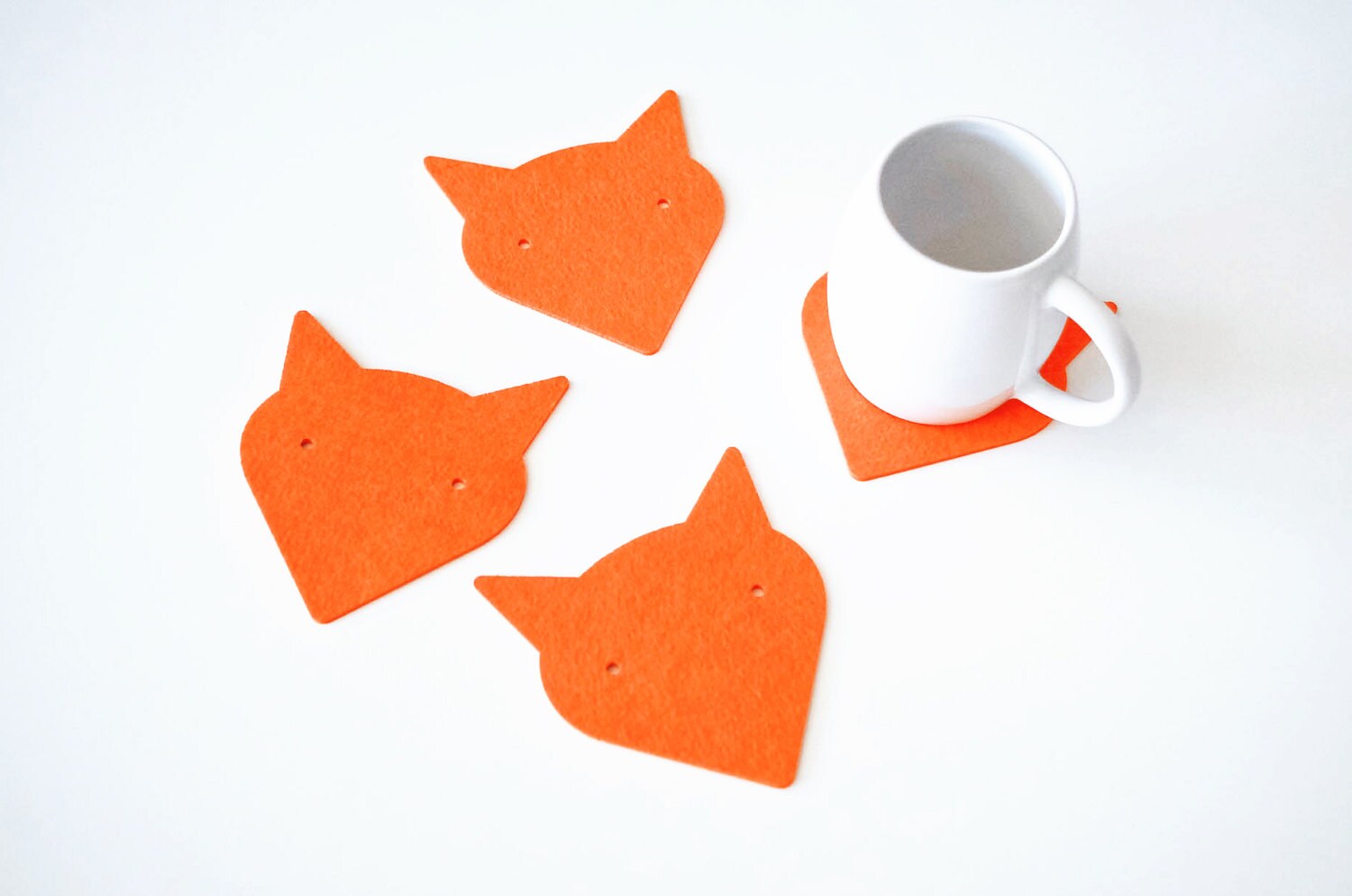 Set Felt Coasters/Renard Cadeau de Noël Orange Sous-Verres Mignons