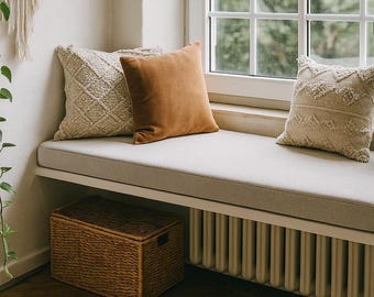 Custom Size Bench Cushion/ Window Seat Cover/ Piano Bench Cushion with Non-Slip Bottom/ Micro Velour + Vegan Leather/ 3" (8,5 cm) Thick