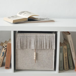 Felt Storage Basket in Boho Style/ Modern Expedit and Kallax Shelf Organizer/ 13x13x13 Storage Cube/ Custom Options Available