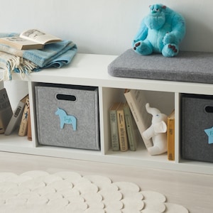Storage Basket with Name Tag / Nursery Storage / Felt Bin / Storage Basket with Label /Size 13x13x13inch for Kallax /Possible in Custom Size