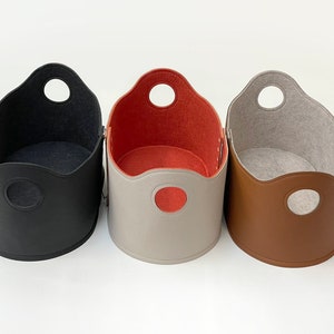 Strong Storage Basket for Blankets, Books, Toys and Scarves/ Large Bin from Vegan Leather & Felt/ Log Holder for Fireplace