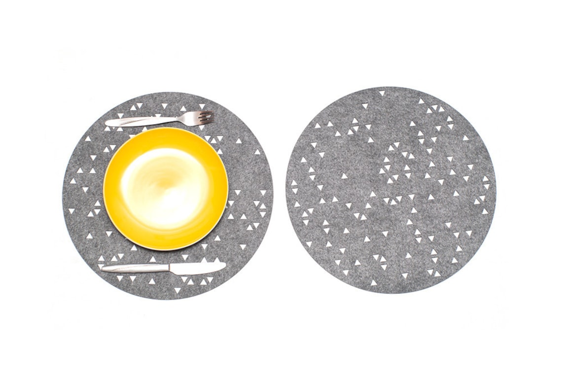 Set Round Placemats / Gray Placemat / Felt Placemat Etsy