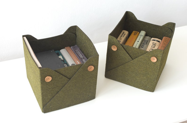 Set of 4 Felt Box / Storage Bin / Storage Basket with Buttons / Size 13x13x13 for Kallax insert / Possible in Custom Size image 5