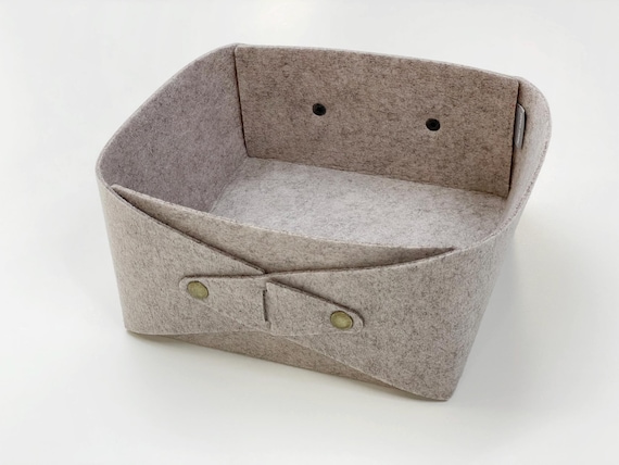 Felt Storage Bin with Buttons / Collapsible Desktop Organization / Clothes and Sundries Storage Basket / Home Organizing