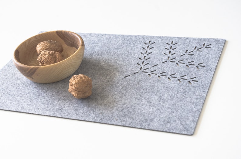 Gray Felt Placemats / Pattern Sprig / Rectangle Placemats / Etsy