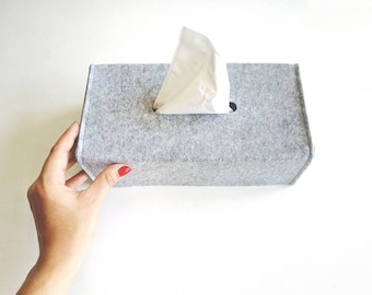 Tissue Box Cover / Felt Tissue Holder / Napkin Holder / Gray Box Case / Bathroom Organization