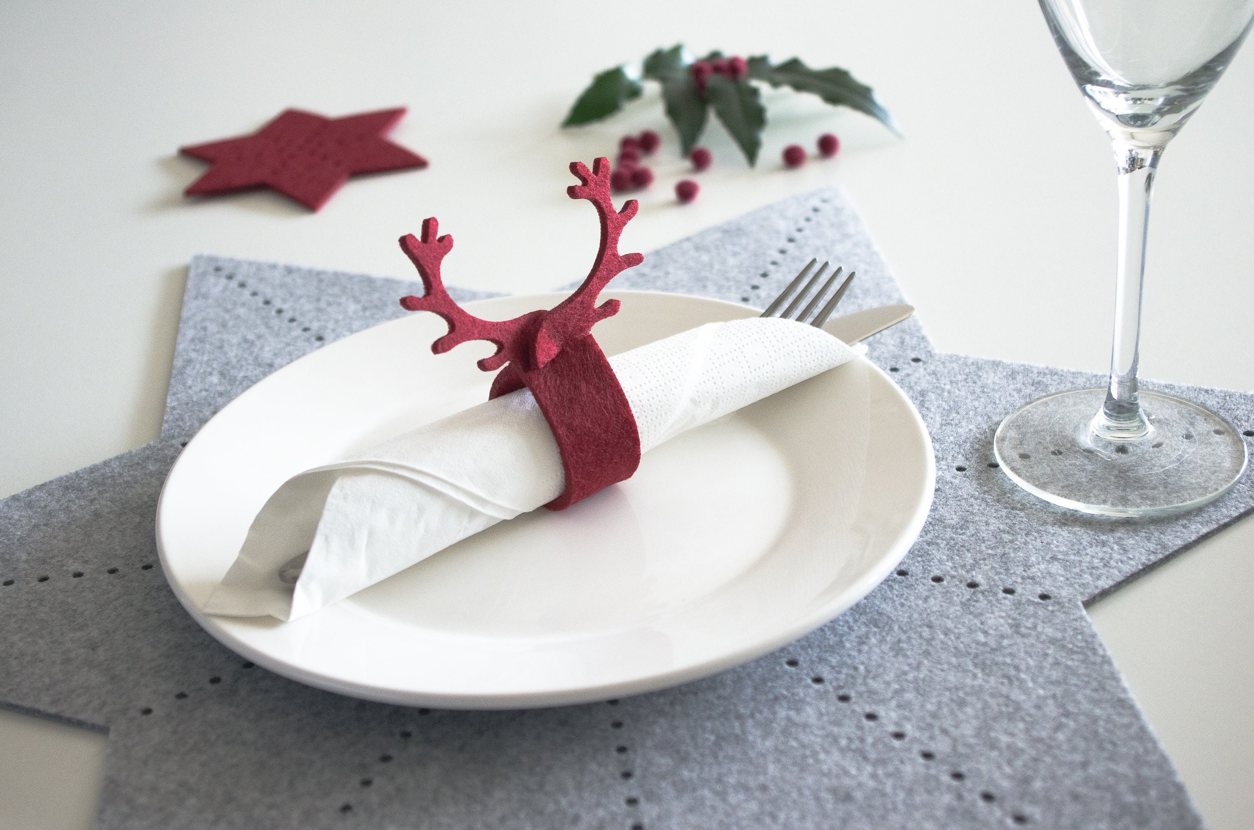 Cornes Napkin Rings/Ensembles Felt Deer Décorations Scandinaves Cornes de Cerf