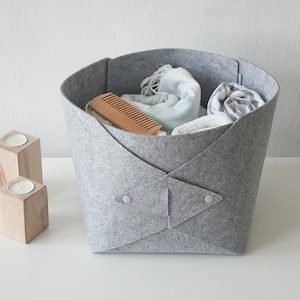 Felt Storage Bin with Buttons / Collapsible Desktop Organization / Clothes and Sundries Storage Basket / Home Organizing