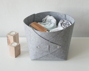 Felt Storage Bin with Buttons / Collapsible Desktop Organization / Clothes and Sundries Storage Basket / Home Organizing