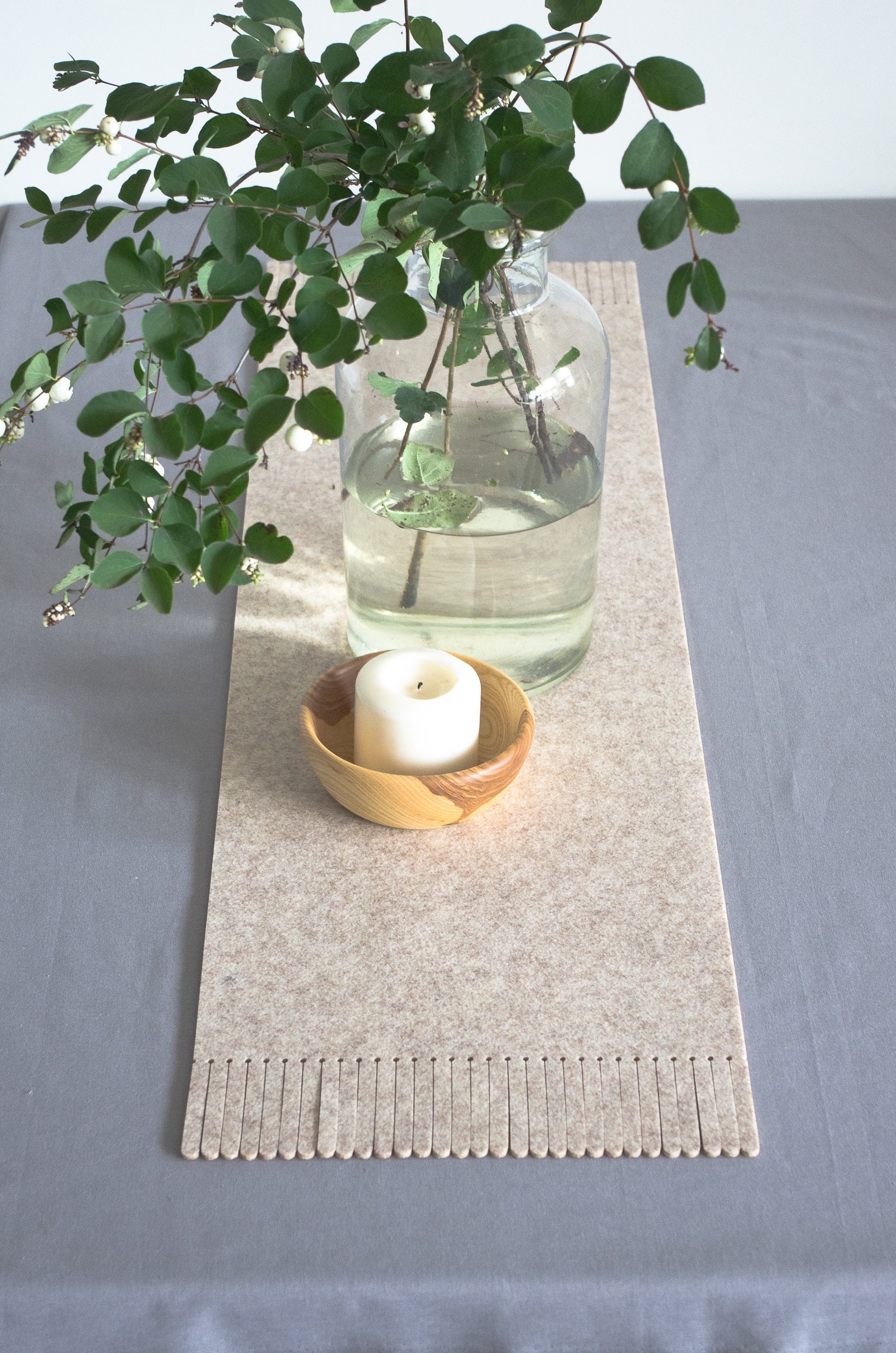 Table Runner Boho/Felt /Minimal Table Decor /Beige Runner