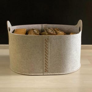 Large Basket for Firewood, Blankets, Magazines, Toys or Knitting Stuff/ Strong Log Basket/ Fireplace Accessories/ Felt + Vegan Leather