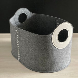 Large Basket for Firewood, Blankets, Magazines, Toys or Knitting Stuff/ Strong Log Basket/ Fireplace Accessories/ Felt + Vegan Leather