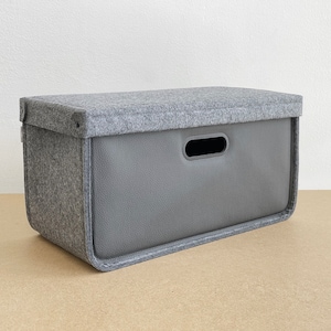 Vegan Leather Storage Basket with Lid / Felt Storage Container/ Home Organization Solution/ Office Leather Basket/ Custom Size Storage
