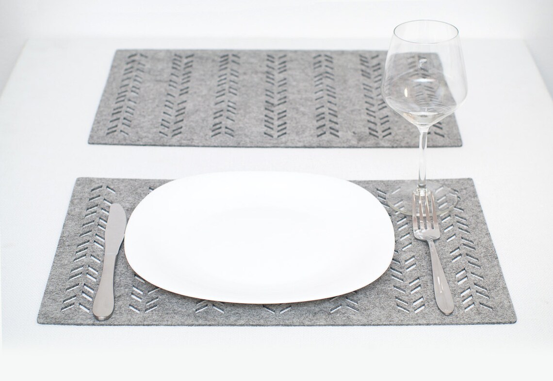 Gray Placemats / Sets / Rectangle Place Mat / Felt Placemats / Etsy