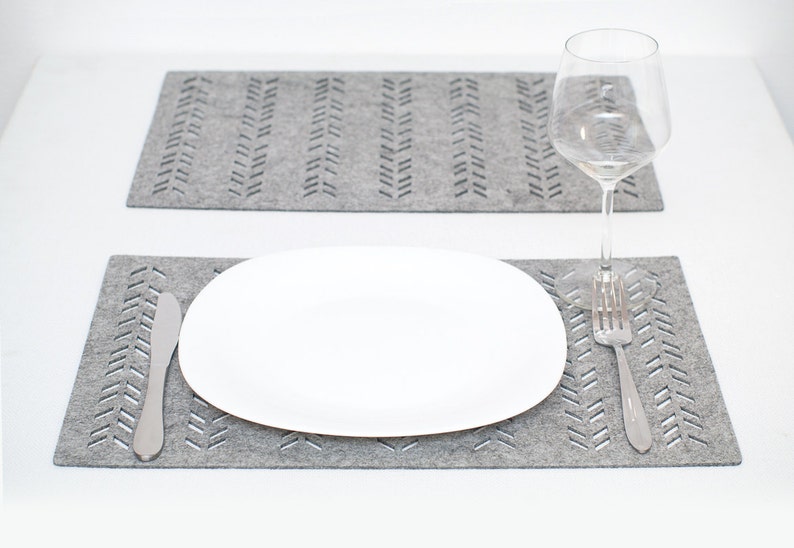 Gray Placemats / Sets / Rectangle Placemat / Felt Placemats / Modern Placemats / Table Mat / Geometric Mat image 5