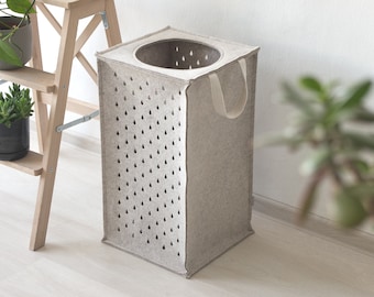 Large Laundry Basket with Handle / Rectangular Laundry Hamper "Drops" / Felt Hamper Basket / Possible in Custom Size