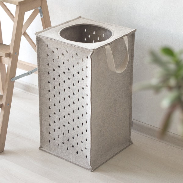 Large Laundry Basket with Handle / Rectangular Laundry Hamper "Drops" / Felt Hamper Basket / Possible in Custom Size