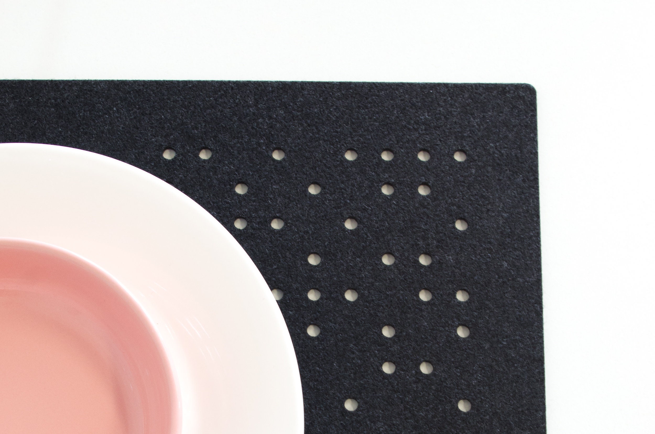 Black Placemats / Perforated Felt Mat / Minimalistic Home Etsy