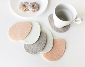 Coaster Set /  Felt Eggs / Minimalist Decor  / Set of 6 Coasters  / Absorbent