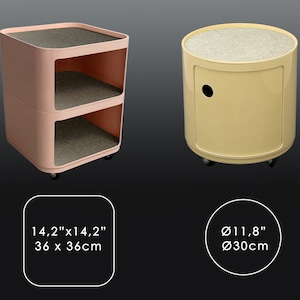 Set von 2 runden oder rechteckigen Filzmatten / Größe passend für Kartell Componibili Container / runder Tischbezug / verschiedene Größen erhältlich