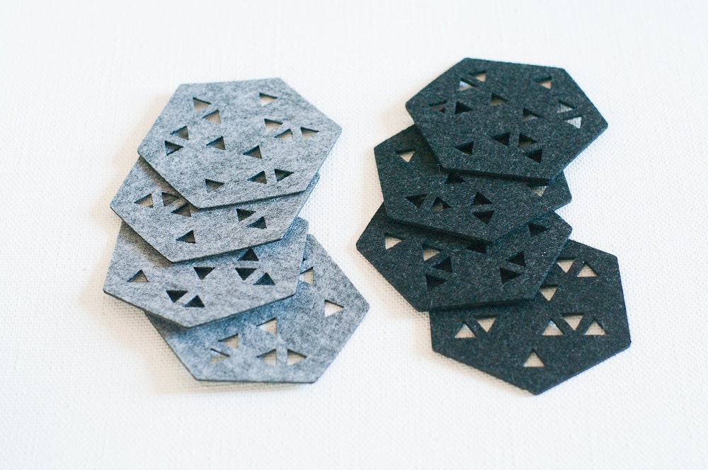 Hexagon Coasters / Felt Coasters / Set of 4 Coasters / Set of Etsy
