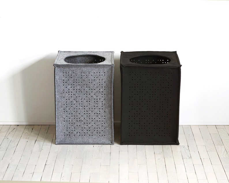 Set of 2 Large Laundry Baskets / Gray and Black Laundry Hamper / Minimalist / Felt Basket / Possible in Custom Size image 1