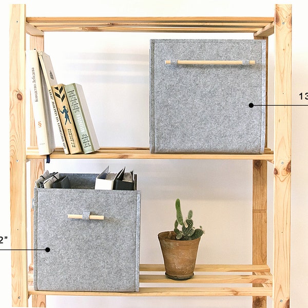 Storage Cube with wooden handle / Size 13x13x13 for Ikea Kallax / Insert for shelf / Scandinavian felt basket / Possible in custom size