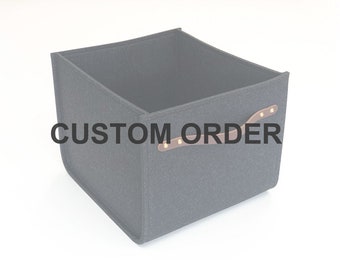 Custom Order for Iman / 3 felt storage bins with a leather handle