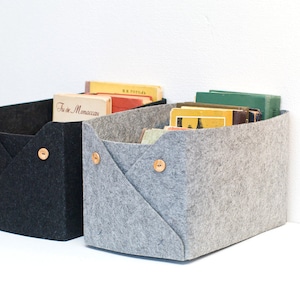 Felt Storage Duo: 2 Baskets with Buttons/ 13x13x13 Size for Kallax/ Desktop Felt Basket/ Custom Sizing Available