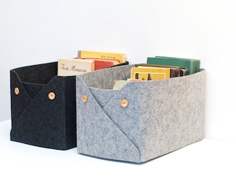 フェルト収納デュオ：ボタン付きバスケット2個/ Kallax用 13x13x13サイズ/ デスクトップフェルトバスケット/ カスタムサイズも承ります