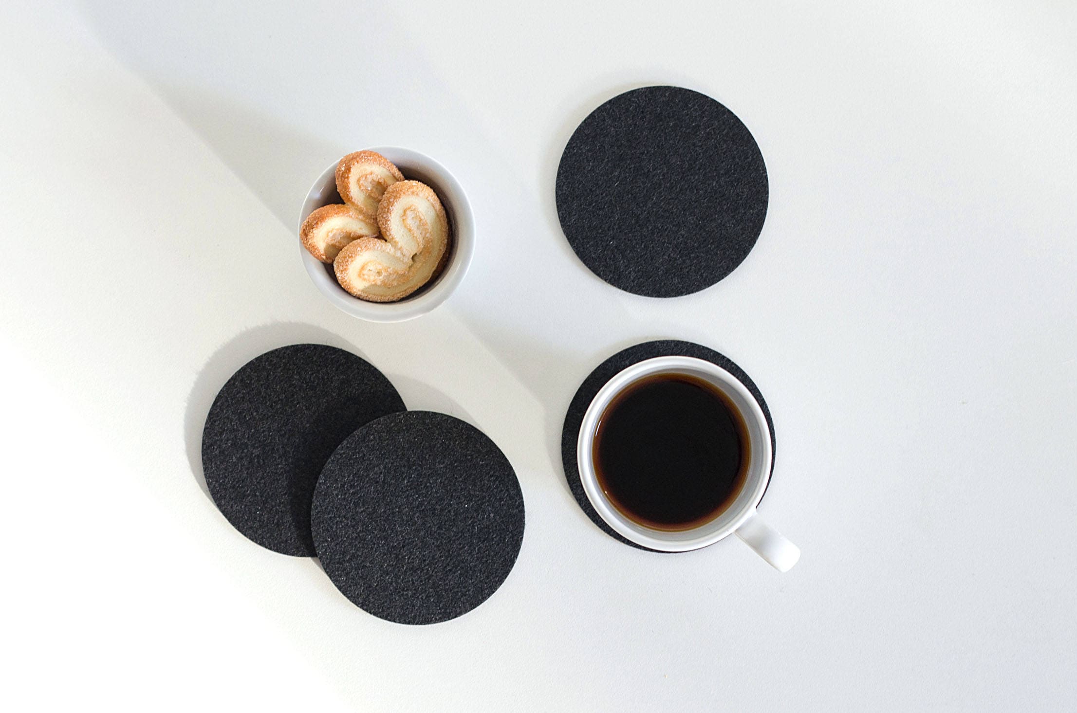 Set Felt Coasters / Drink Coasters / Minimalist Black Coasters Etsy