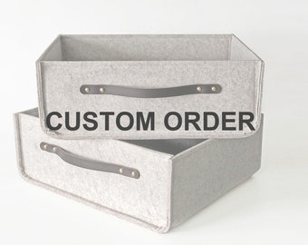 Custom Order for Andrew / 6 Large Storage Baskets with Leather Handles