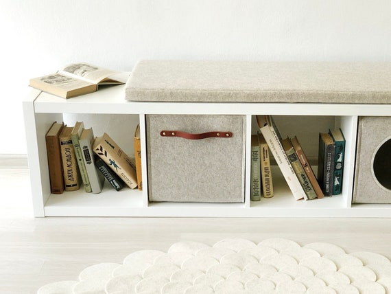 レザーハンドル付き収納ボックス / フェルトバスケット 13x13x13 IKEA 