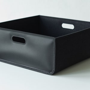 Vegan Leather + Felt Storage Bin / Home Storage / Black Storage Basket / Storage and Organisation / Possible in Custom Size image 5