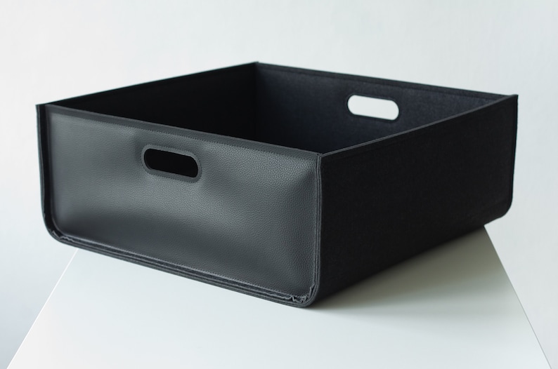 Vegan Leather + Felt Storage Bin / Home Storage / Black Storage Basket / Storage and Organisation / Possible in Custom Size image 5