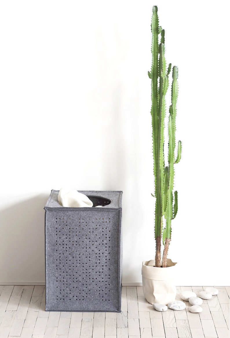 Set of 2 Large Laundry Baskets / Gray and Black Laundry Hamper / Minimalist / Felt Basket / Possible in Custom Size image 5